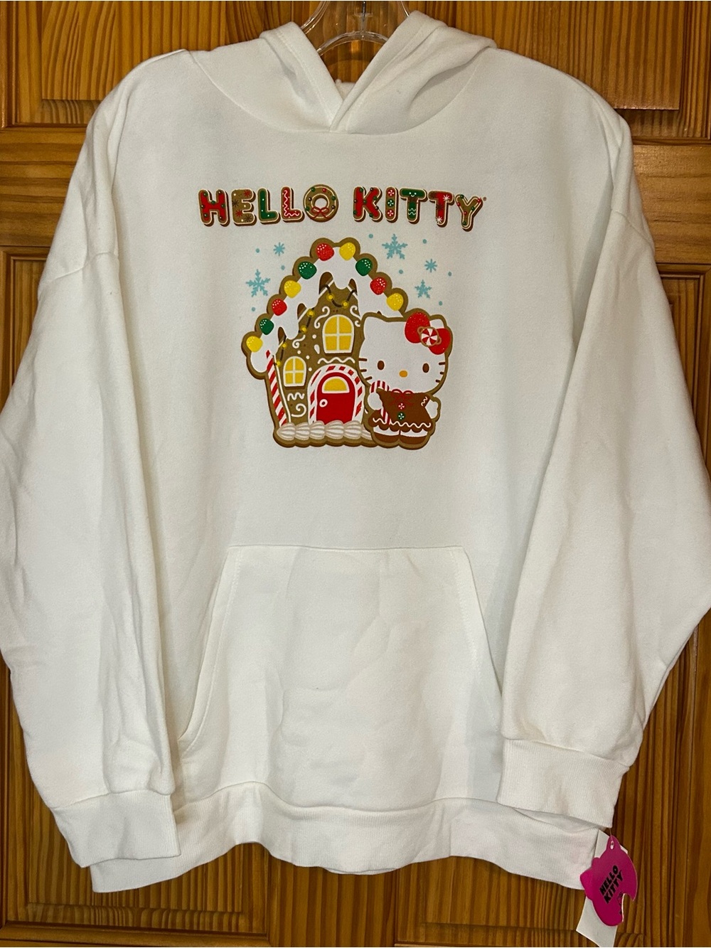 NWT Hello Kitty White Holiday Gingerbread House Girls Hoodie. Size XL.